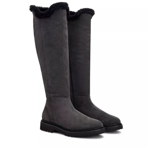 AQUATALIA 6.5 6 SHEARLING FUR LINED Mikenna Grey Suede Knee High Boots - Picture 1 of 7